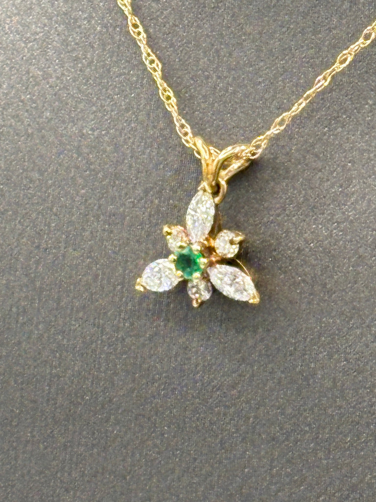View one of Ladies Beautiful 14 Karat Y/G  Diamond & Emerald Pendant & Chain