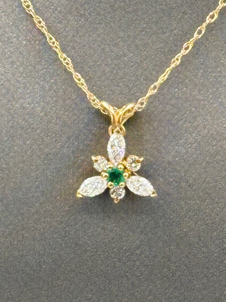 View two of Ladies Beautiful 14 Karat Y/G  Diamond & Emerald Pendant & Chain