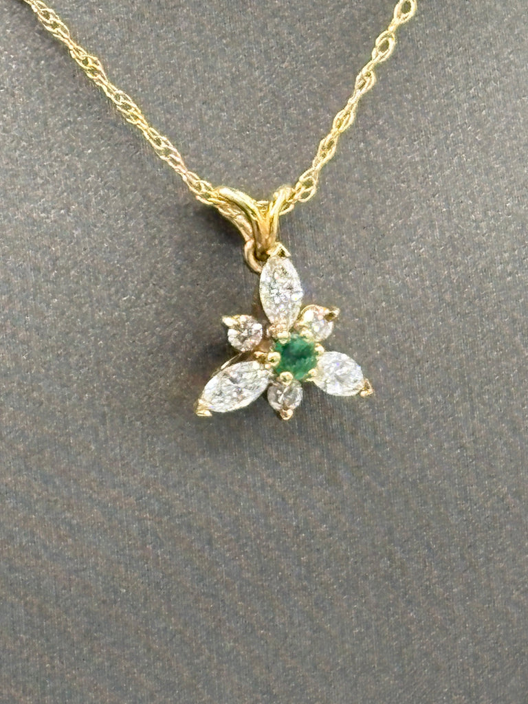 View three of Ladies Beautiful 14 Karat Y/G  Diamond & Emerald Pendant & Chain