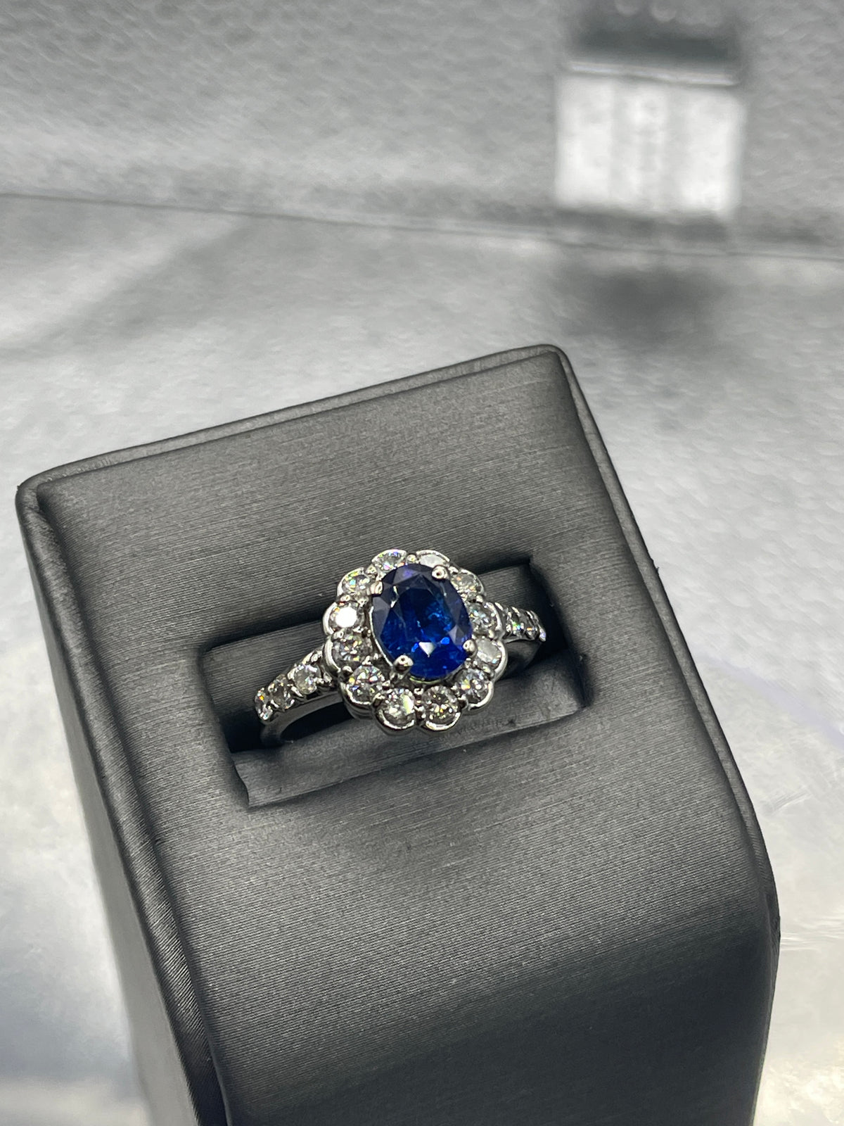 Ladies 14 Karat White Gold Oval Sapphire & Diamond Cocktail Ring
