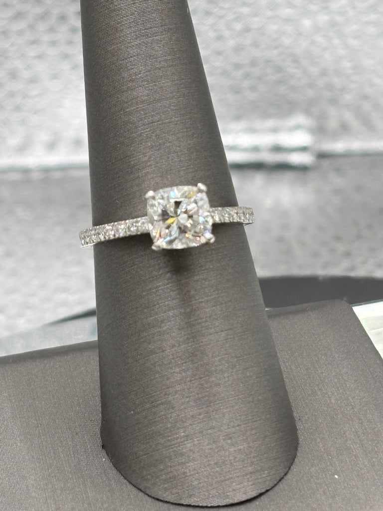 View one of Ladies Tiffany 950 Platinum Cushion-Cut Diamond Engagement Set