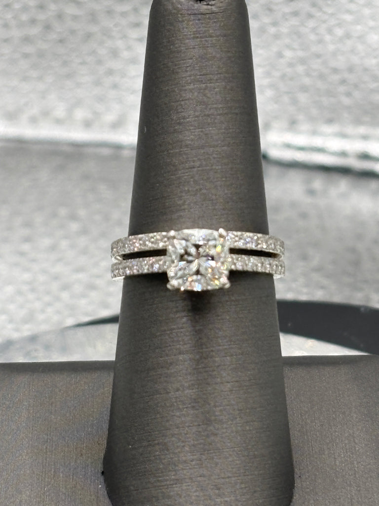 View two of Ladies Tiffany 950 Platinum Cushion-Cut Diamond Engagement Set
