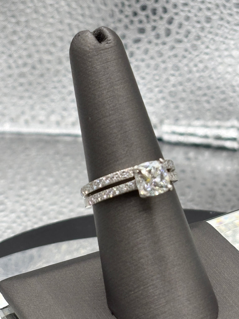 view four od Ladies Tiffany 950 Platinum Cushion-Cut Diamond Engagement Set