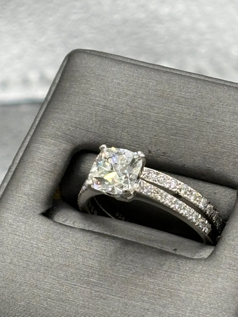 View seven of Ladies Tiffany 950 Platinum Cushion-Cut Diamond Engagement Set