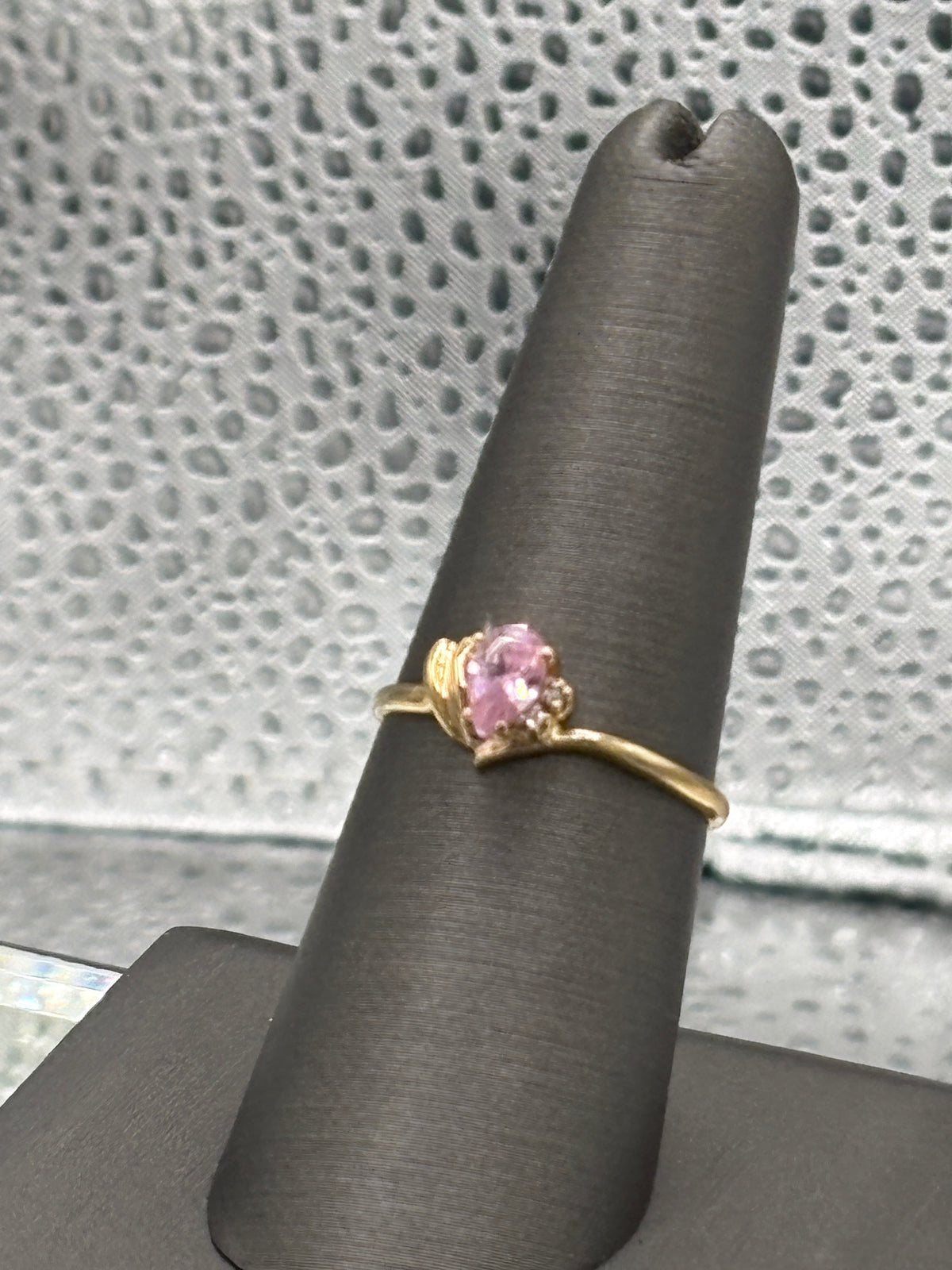 Ladies Precious 10 Karat Yellow Gold Pink Topaz & Diamond Ring