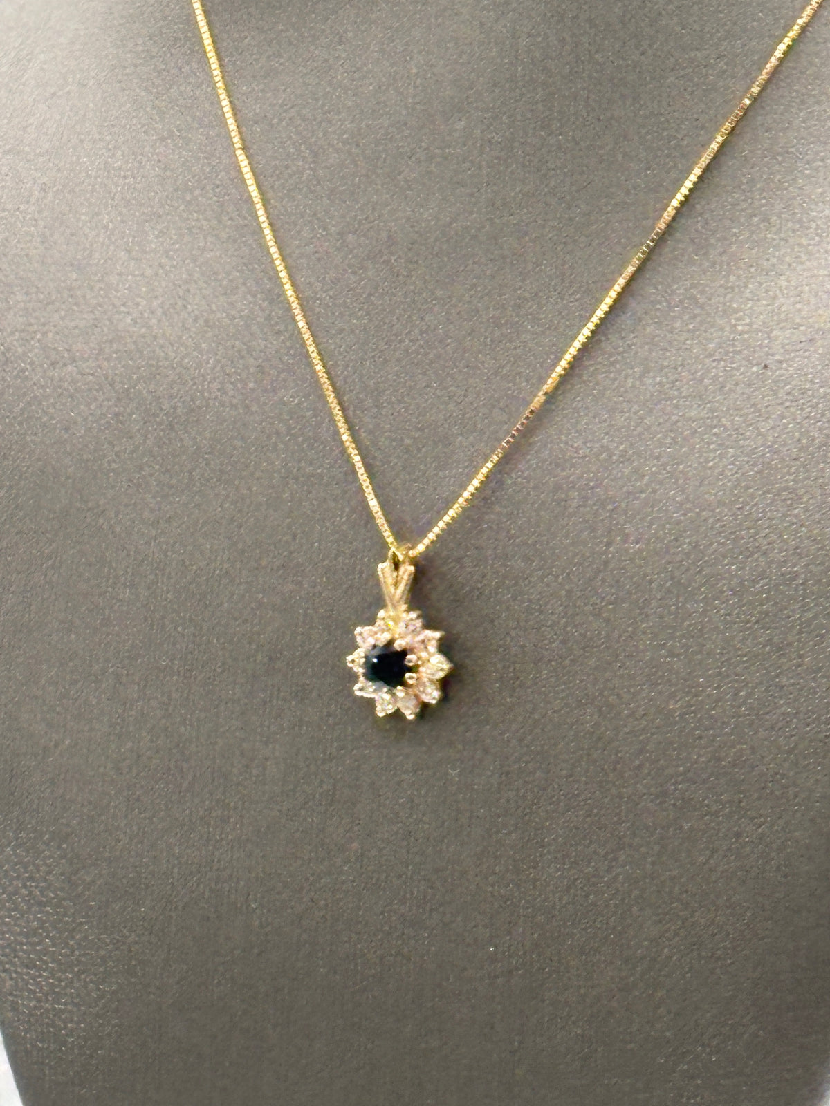 Ladies Gorgeous 14 Karat Yellow Gold Sapphire & Diamond Pendant