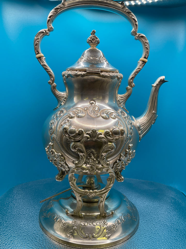 View seven of Poole Sterling Silver Tilting Teapot Sterling Base Mount & Sugar Bowl