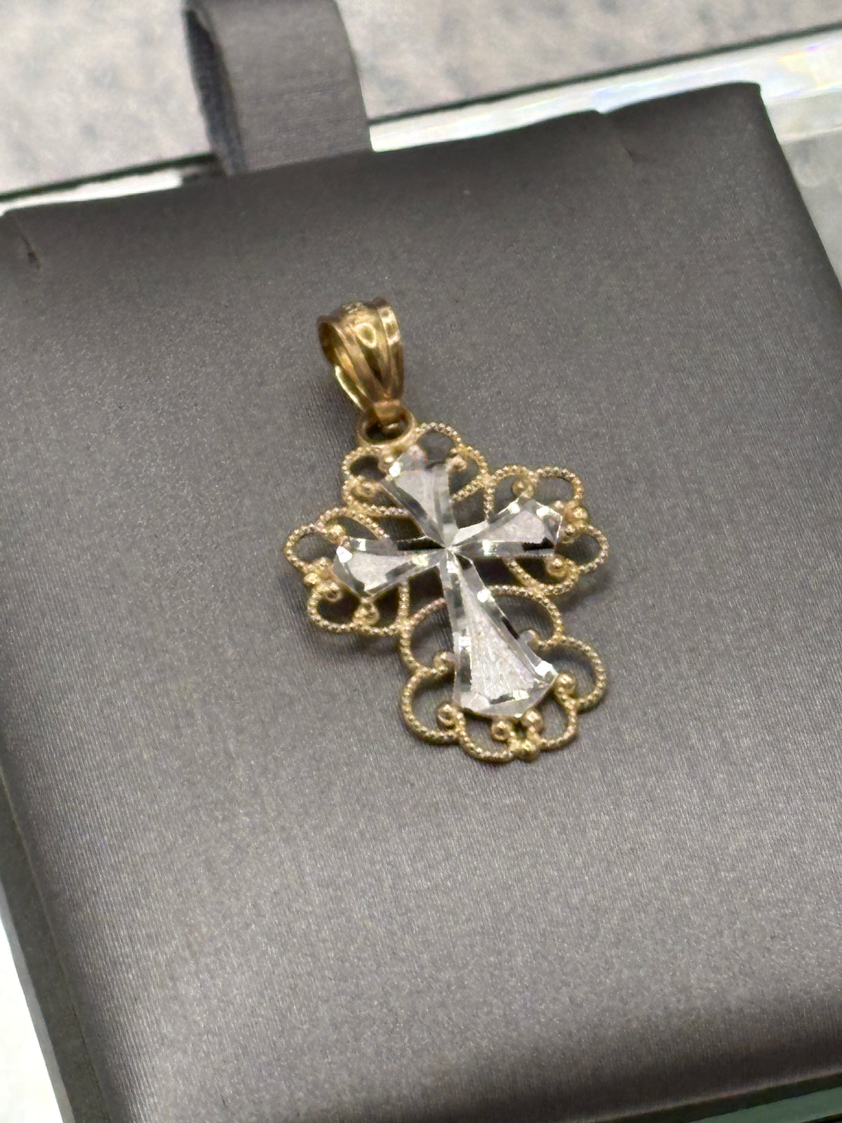 Ladies 14 Karat Two-Tone Gold Filagree Cross