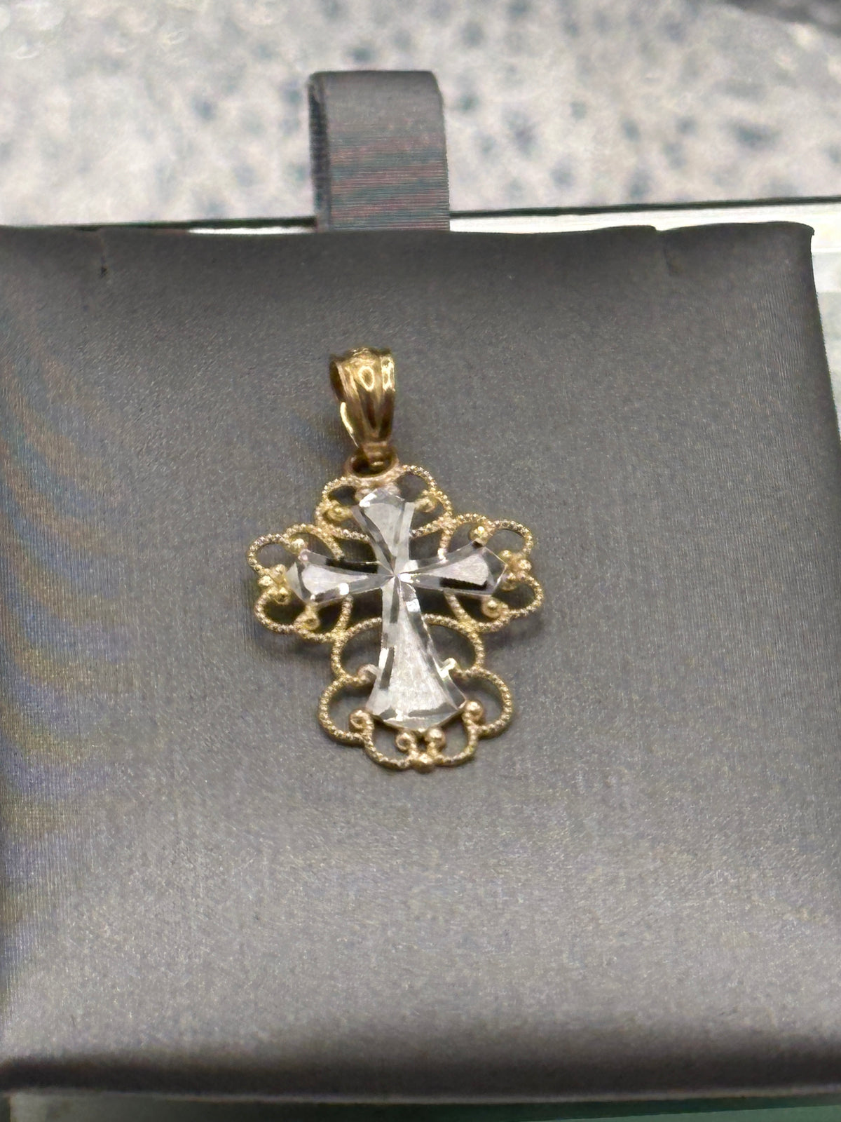 Ladies 14 Karat Two-Tone Gold Filagree Cross