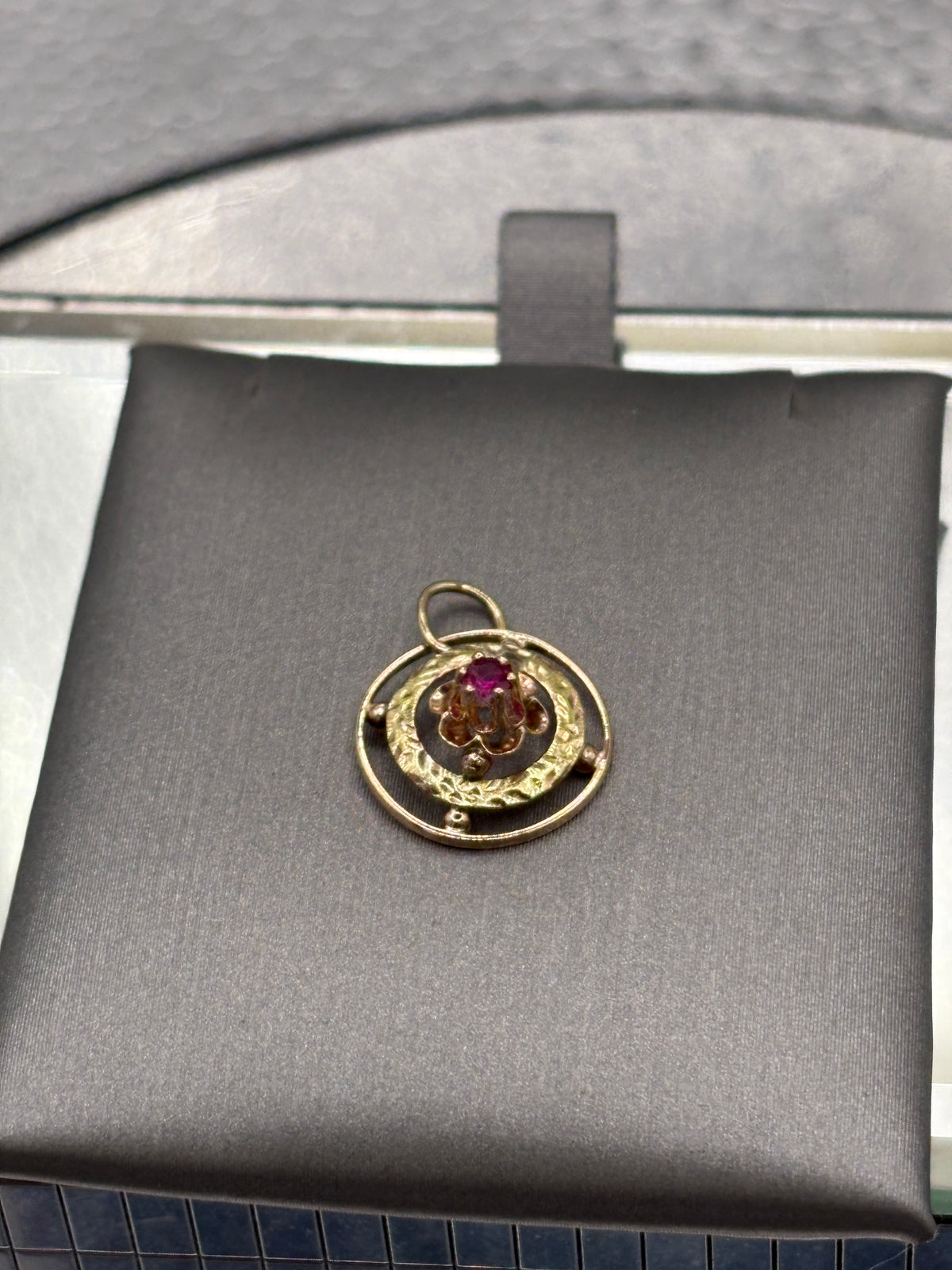 Antique Ladies 14 Karat Yellow Gold Ruby Floral Pendant