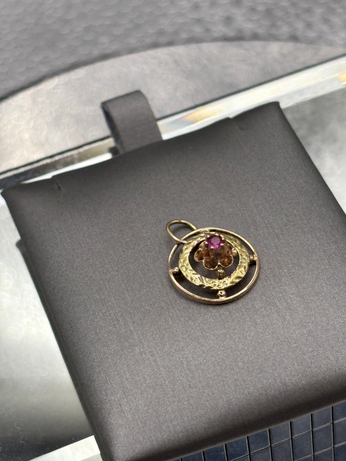 Antique Ladies 14 Karat Yellow Gold Ruby Floral Pendant