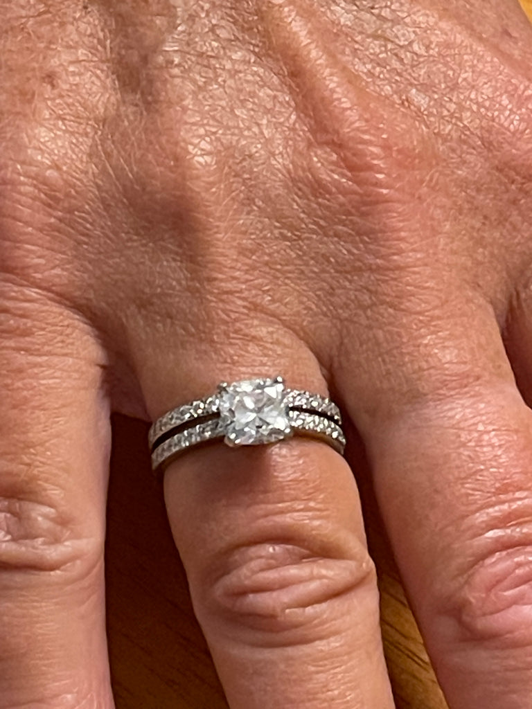 View eight of Ladies Tiffany 950 Platinum Cushion-Cut Diamond Engagement Set