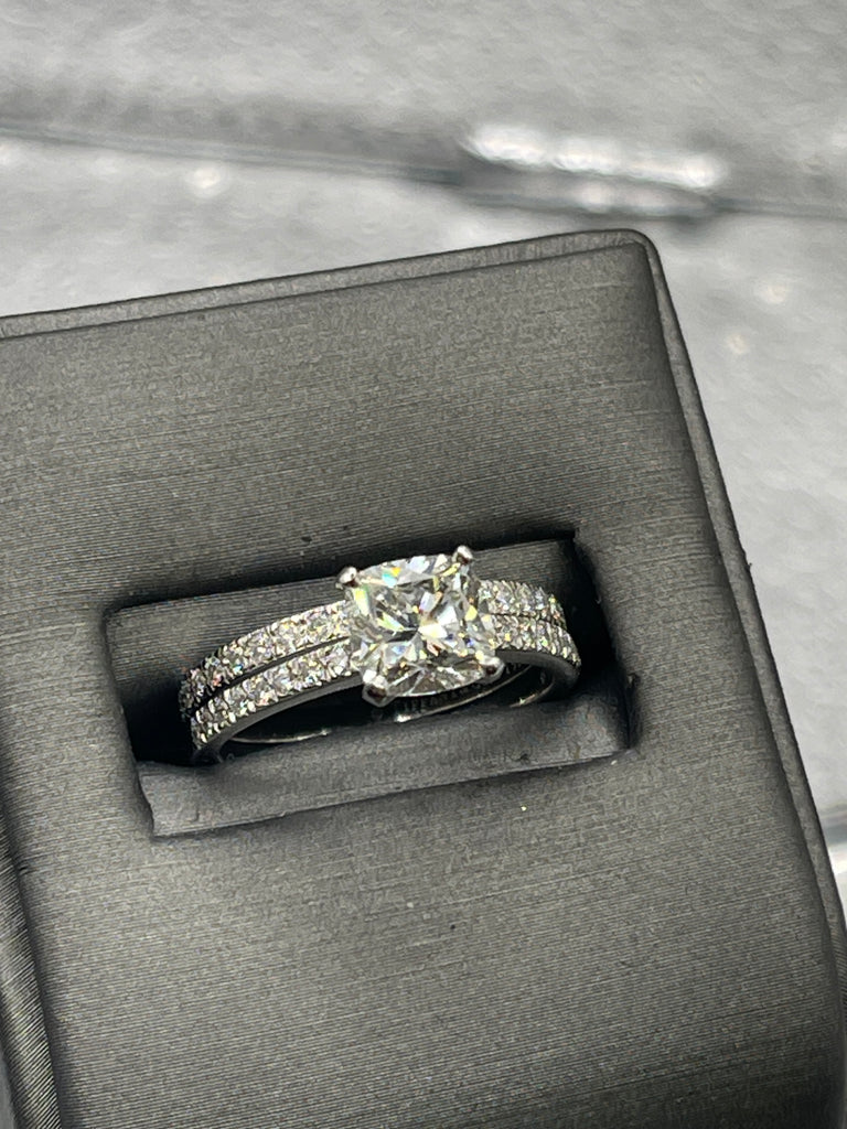View nine of Ladies Tiffany 950 Platinum Cushion-Cut Diamond Engagement Set