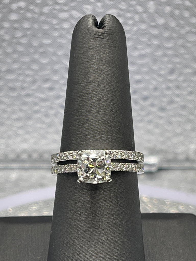 View twelve of Ladies Tiffany 950 Platinum Cushion-Cut Diamond Engagement Set
