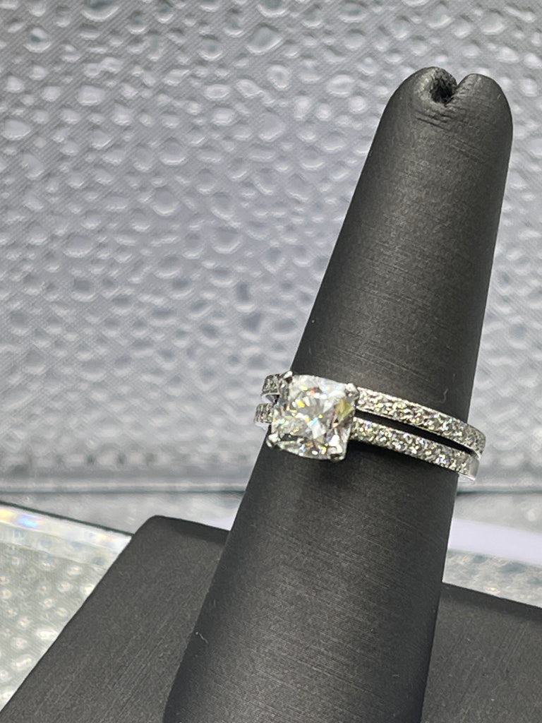 View fourteen of Ladies Tiffany 950 Platinum Cushion-Cut Diamond Engagement Set