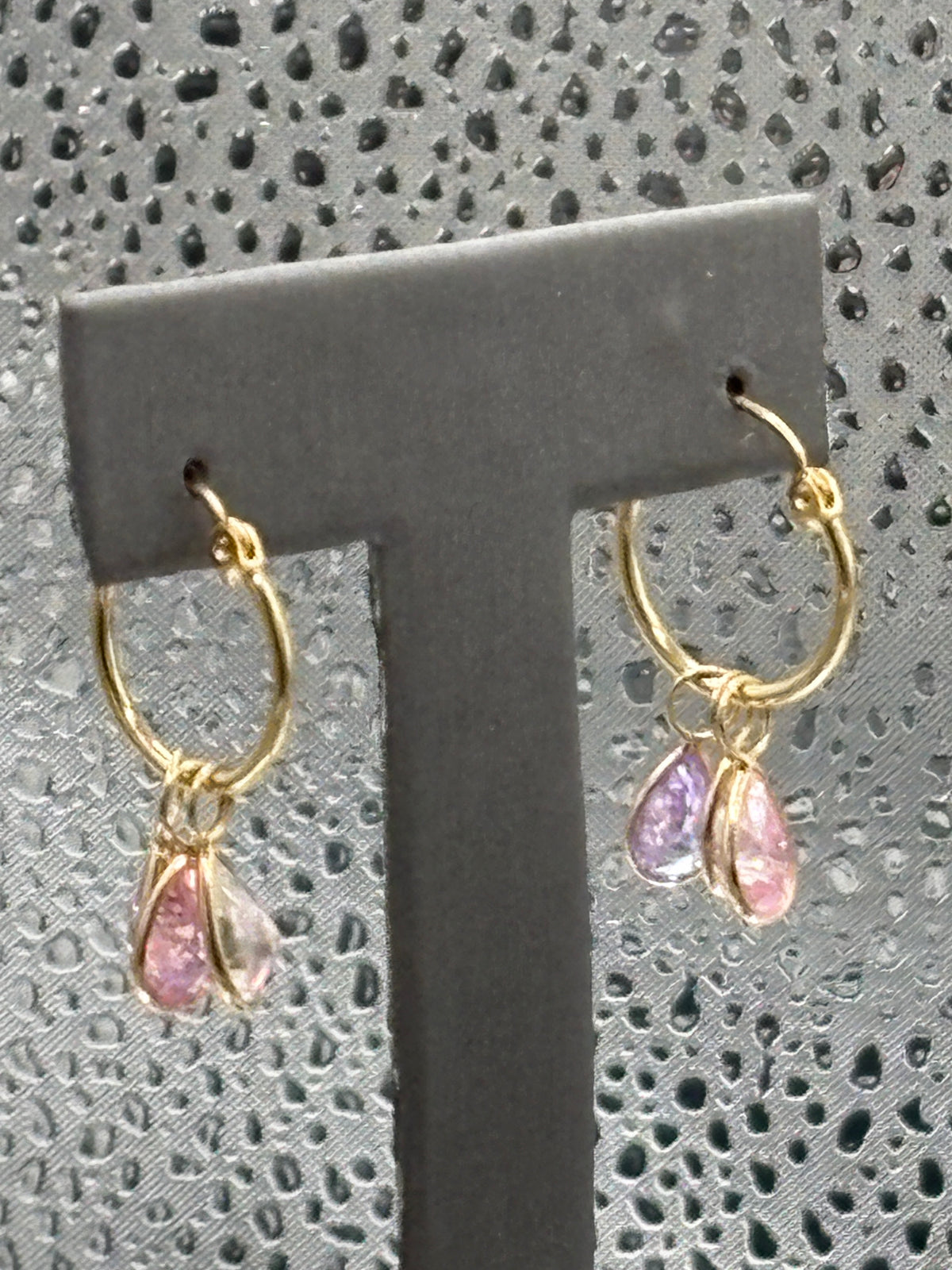 Ladies 14 Karat Yellow Gold Dangling Teardrop Stone Hoop Earrings