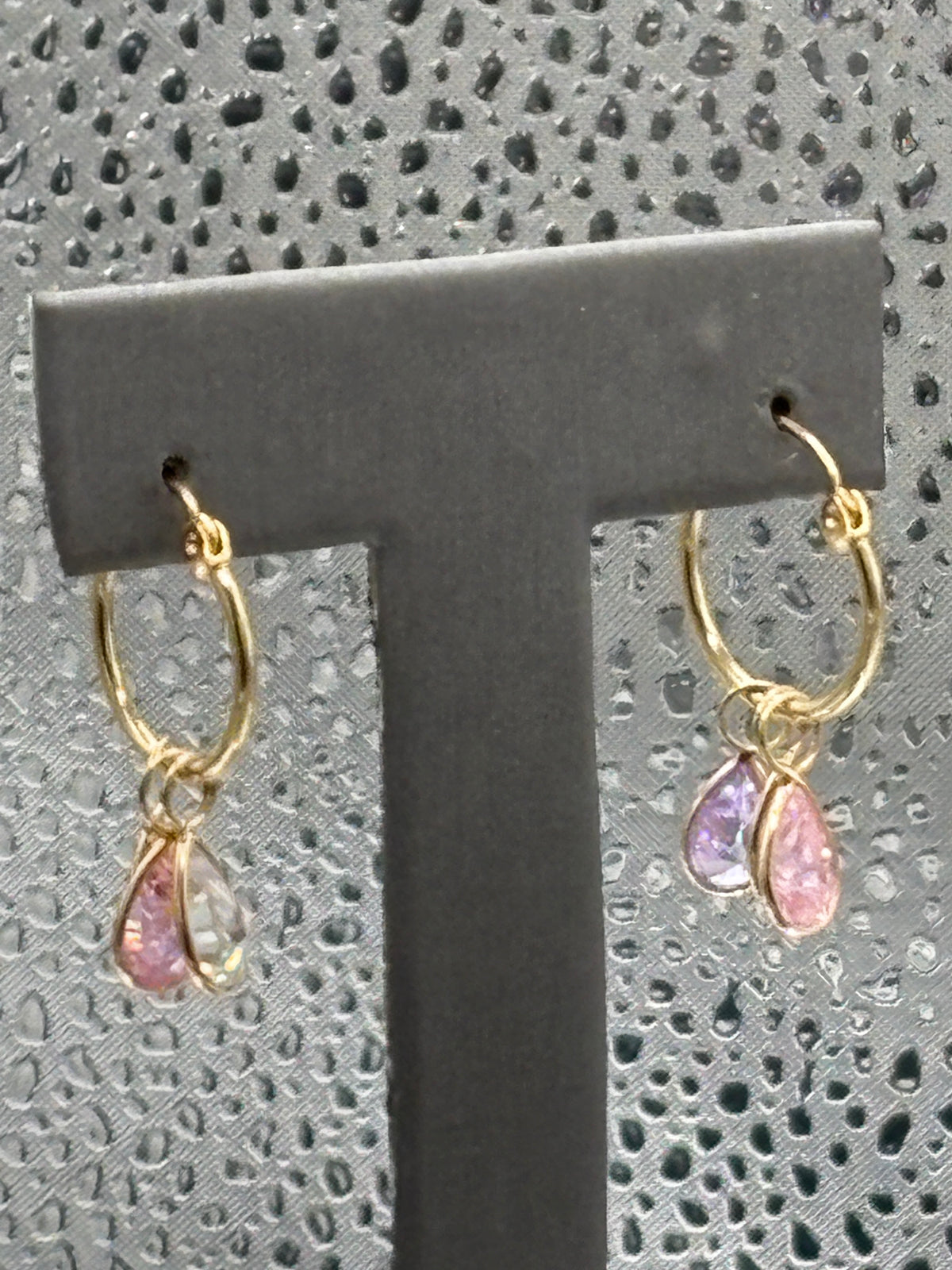 Ladies 14 Karat Yellow Gold Dangling Teardrop Stone Hoop Earrings