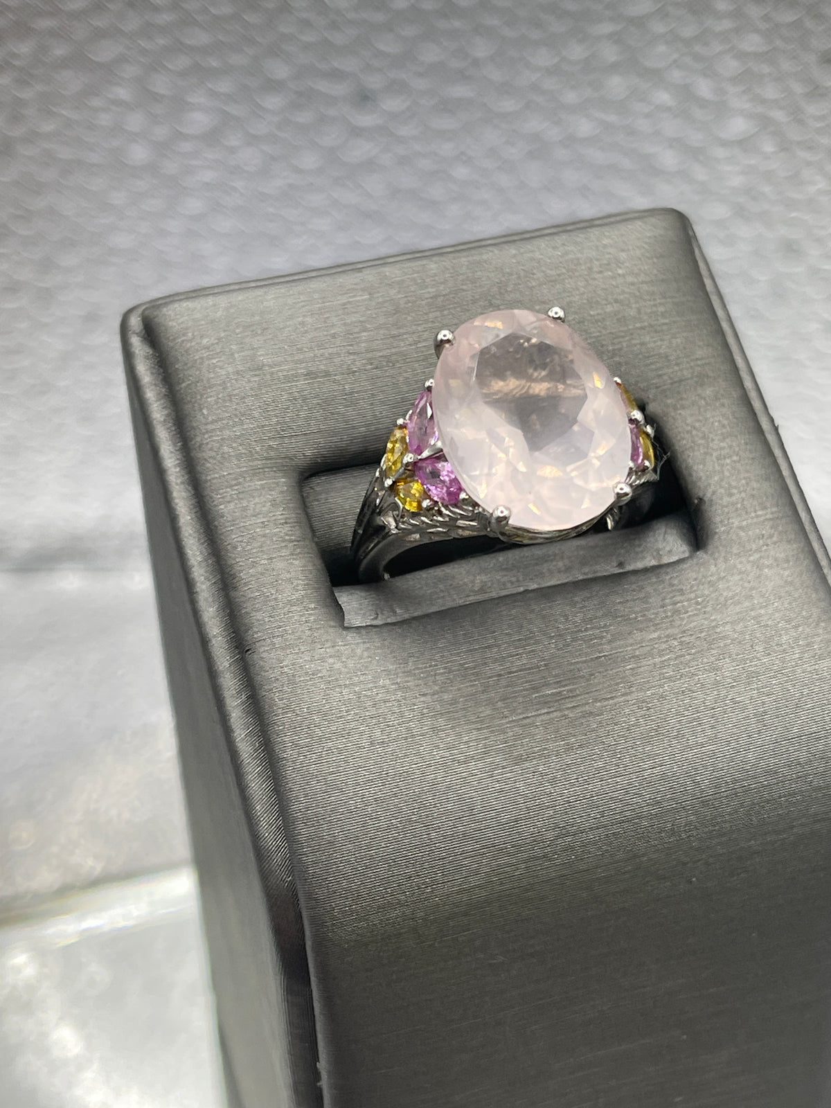 Ladies Sterling Silver Pink Citrine Colorful Butterfly Ring
