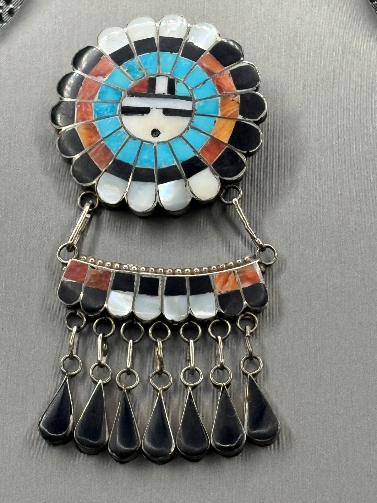 J.D.Massie Vintage Sterling Native American Zuni Sun Face Pendant