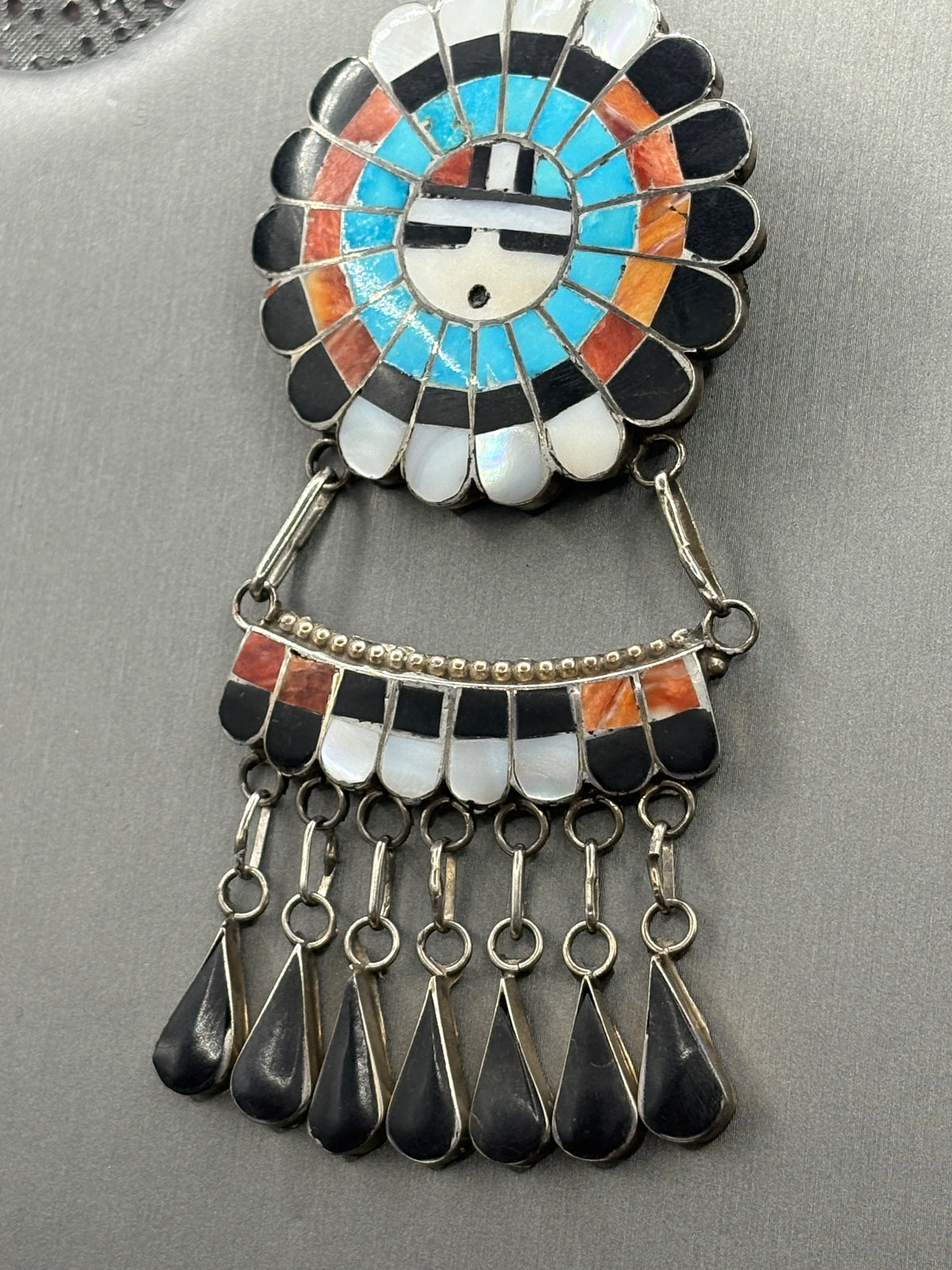 J.D.Massie Vintage Sterling Native American Zuni Sun Face Pendant