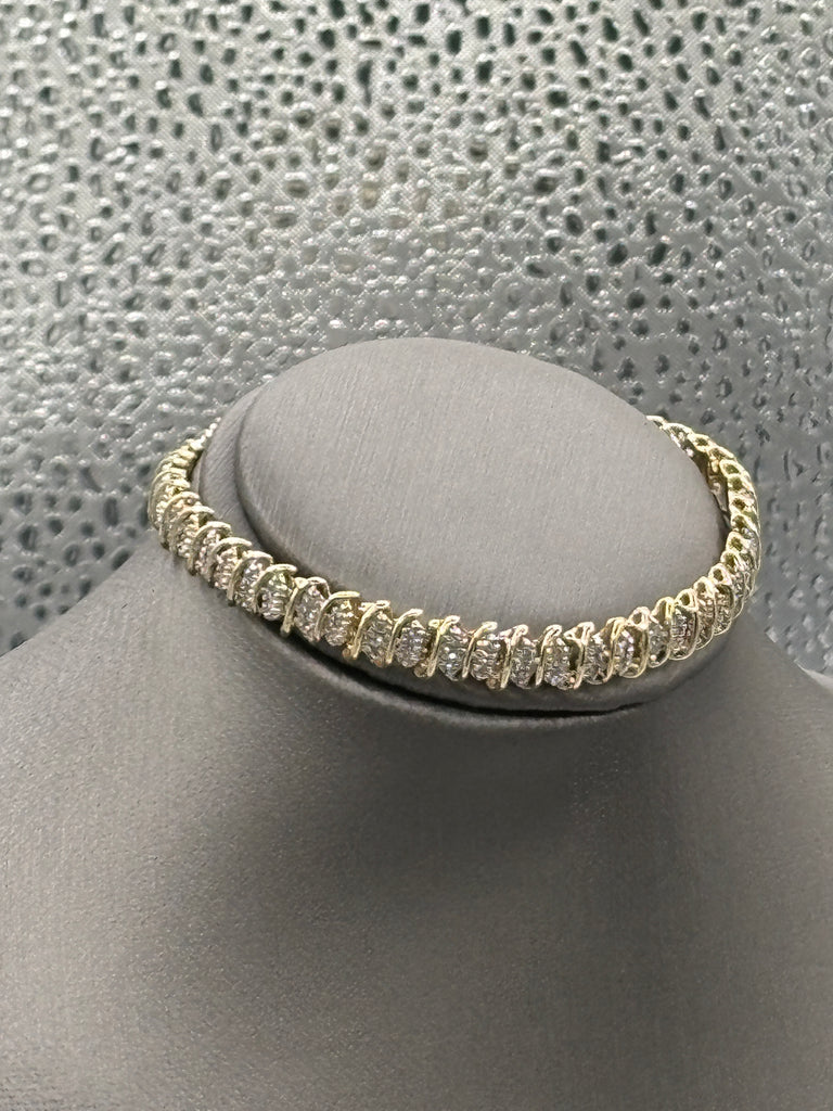 View three of Ladies 10 Karat Yellow Gold Diamond Tennis Bracelet