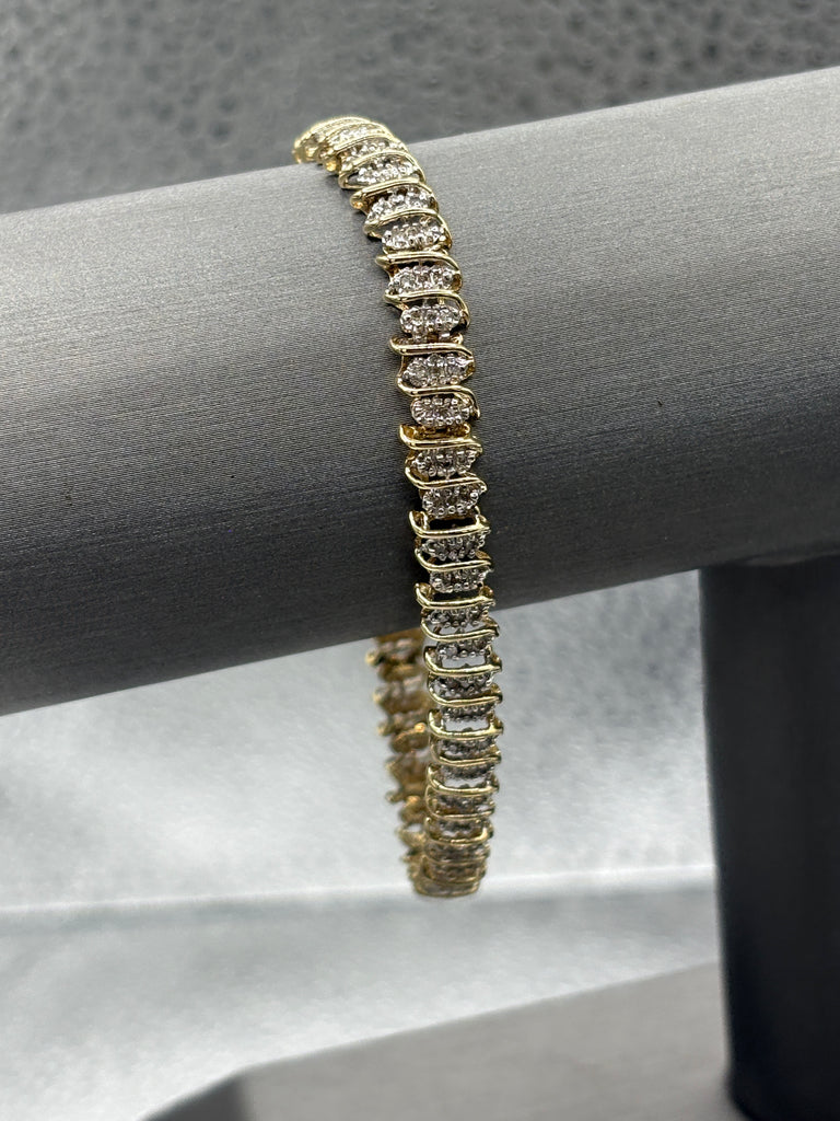View seven of Ladies 10 Karat Yellow Gold Diamond Tennis Bracelet
