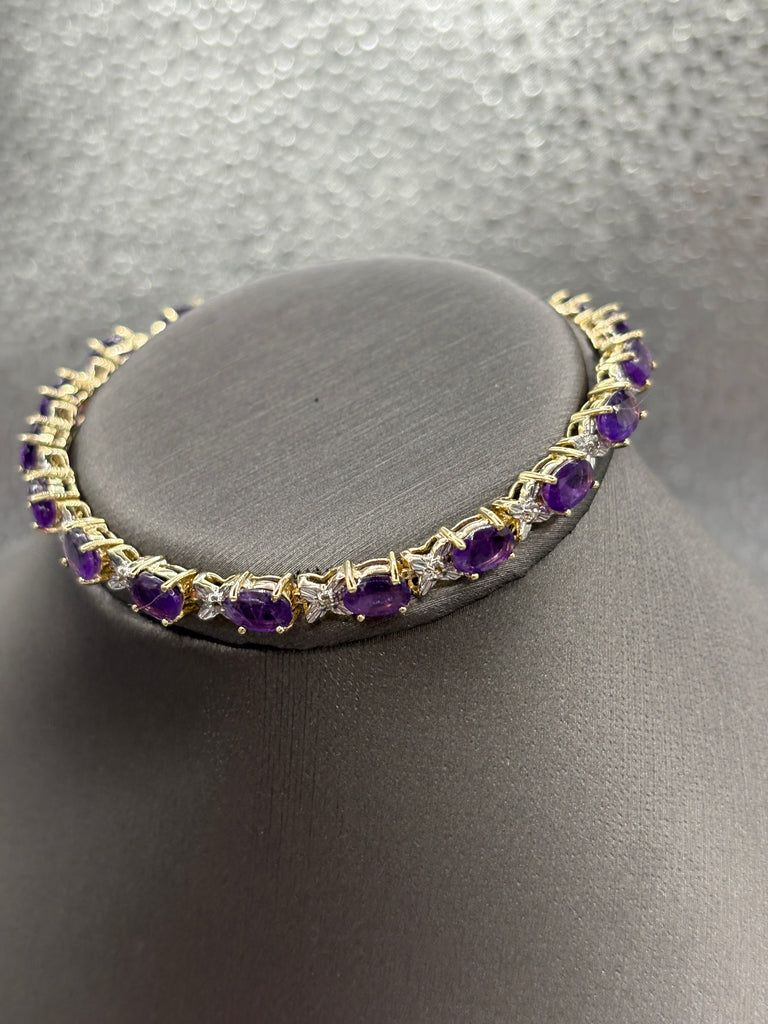 View two of Ladies 10 Karat Yellow Gold Amethyst & Diamond XO Bracelet