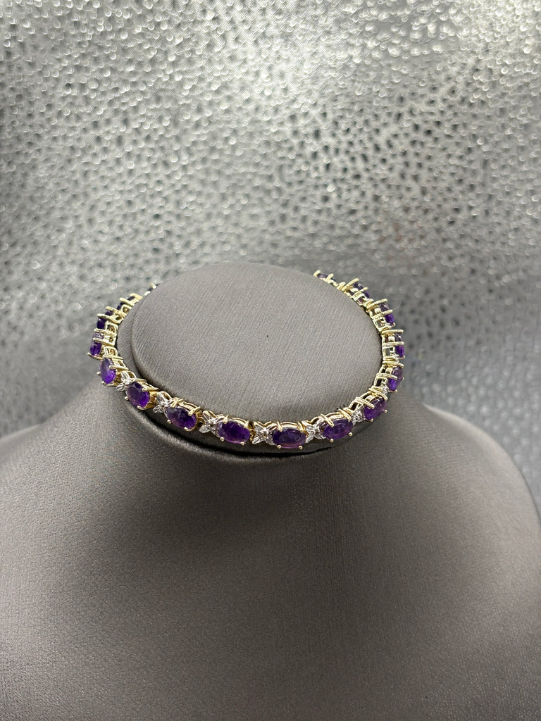 View three of Ladies 10 Karat Yellow Gold Amethyst & Diamond XO Bracelet