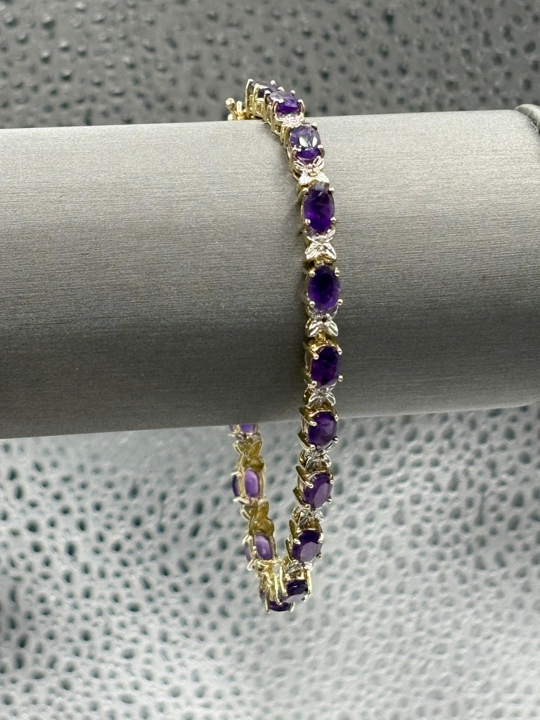 View five of Ladies 10 Karat Yellow Gold Amethyst & Diamond XO Bracelet