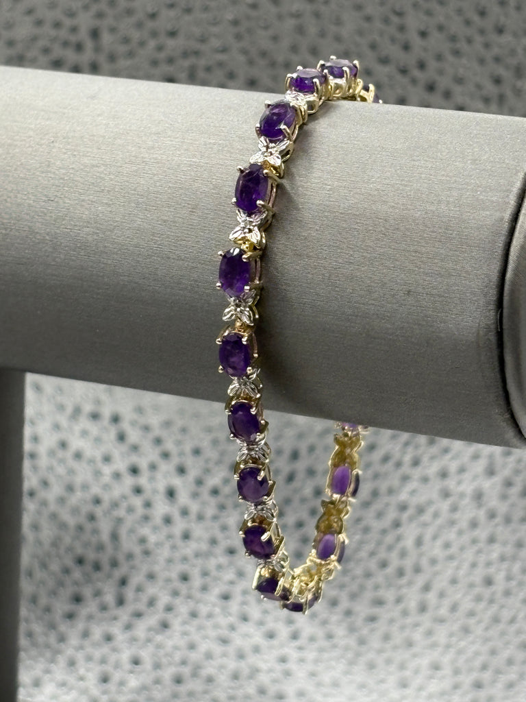 View seven of Ladies 10 Karat Yellow Gold Amethyst & Diamond XO Bracelet