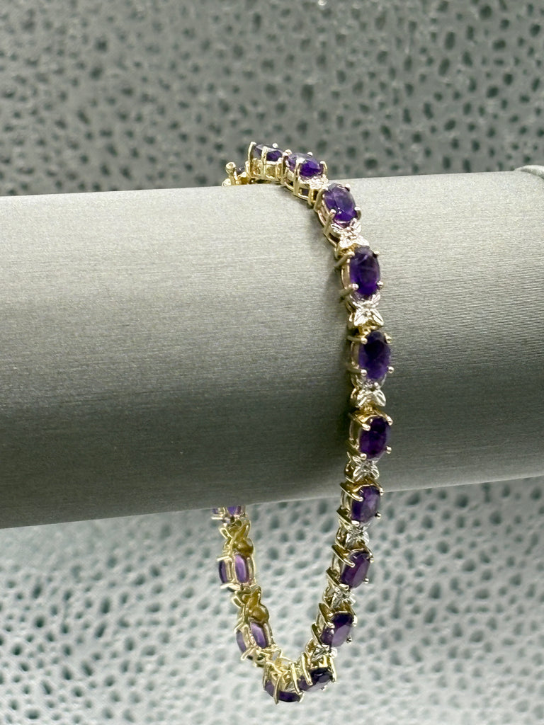 View eight of Ladies 10 Karat Yellow Gold Amethyst & Diamond XO Bracelet