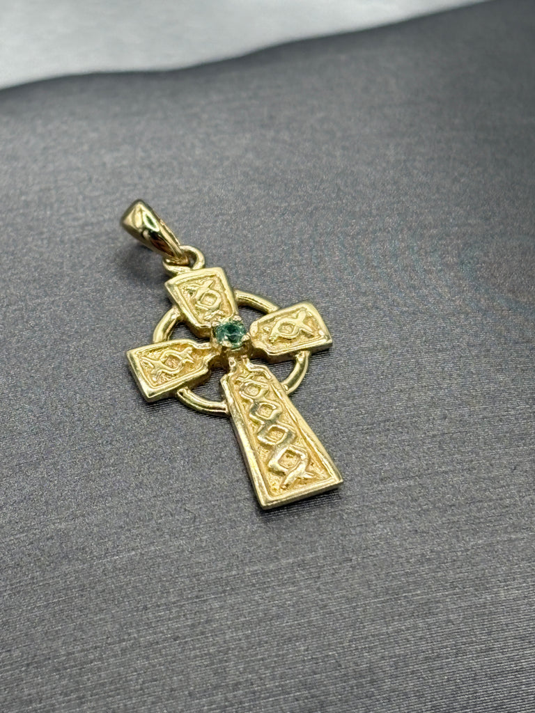 View one of Ladies 10 Karat Yellow Gold Emerald Celtic Cross