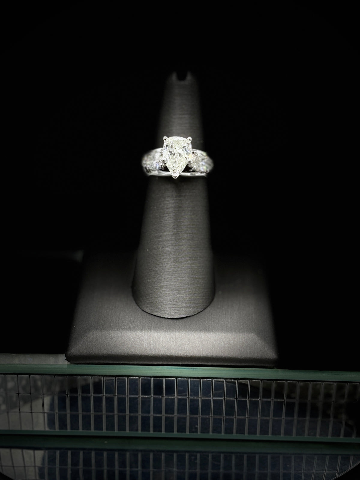View ten of Ladies 14 Karat White Gold Pear Shape Diamond Engagement Ring