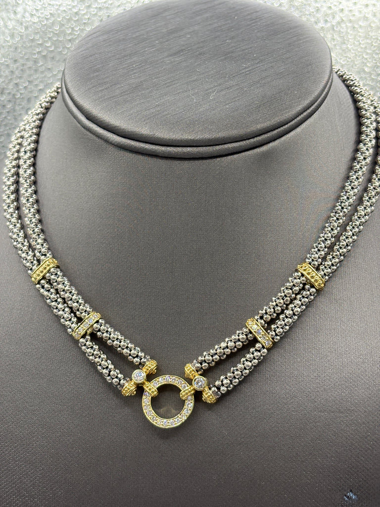 View two of Lagos 18 Karat Gold & Sterling Diamond Double Strand Necklace