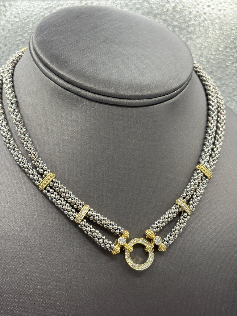 View three of Lagos 18 Karat Gold & Sterling Diamond Double Strand Necklace
