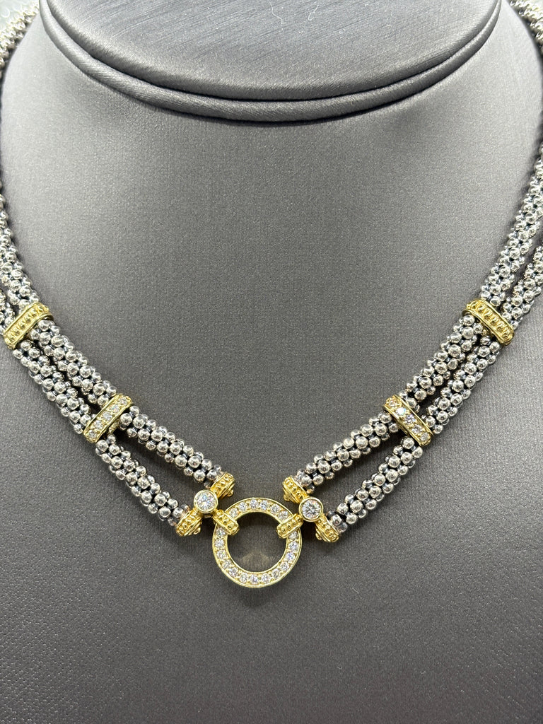View four of Lagos 18 Karat Gold & Sterling Diamond Double Strand Necklace