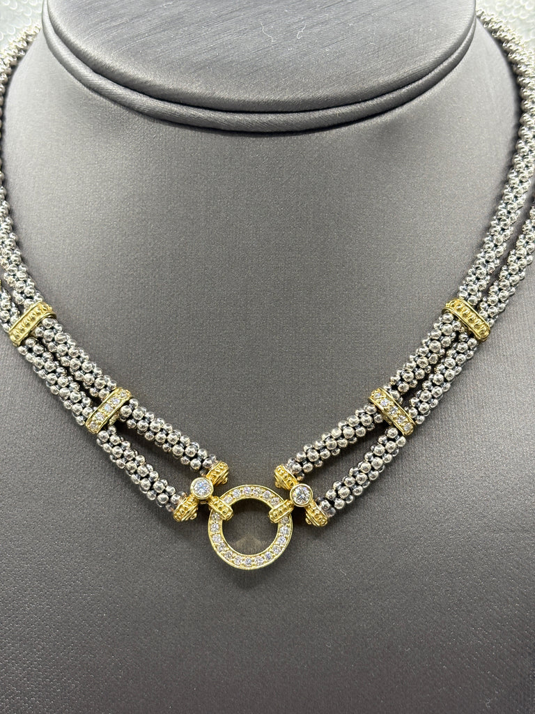 View six of Lagos 18 Karat Gold & Sterling Diamond Double Strand Necklace