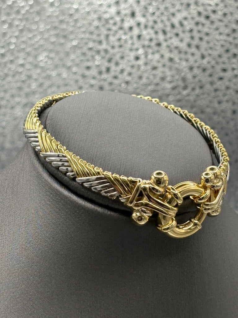 View one of Ladies Italian 18 Karat Two-Tone Gold Woven Mesh Bracelet