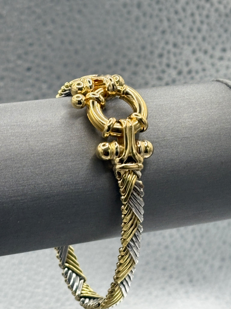View six of Ladies Italian 18 Karat Two-Tone Gold Woven Mesh Bracelet