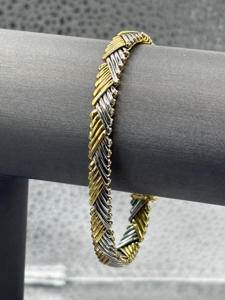 View eight of Ladies Italian 18 Karat Two-Tone Gold Woven Mesh Bracelet