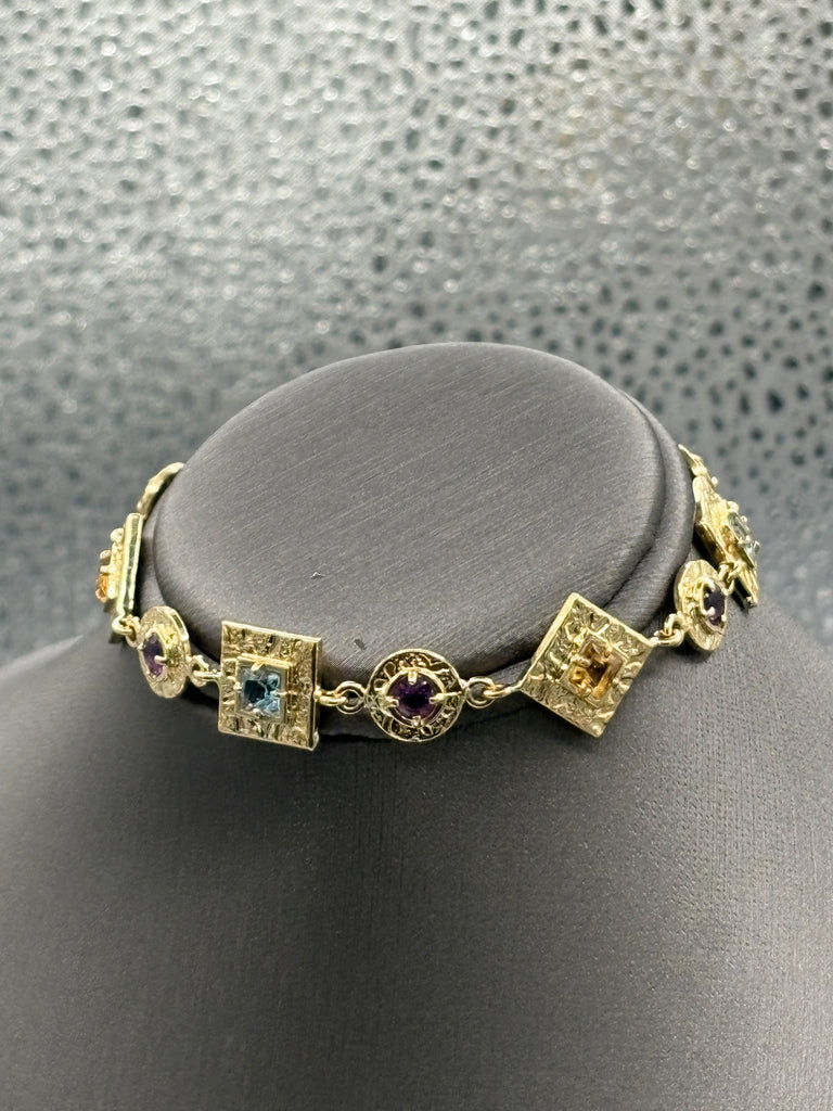View one of Ladies 14 Karat YG Geometric Shape Colored Stone Bracelet