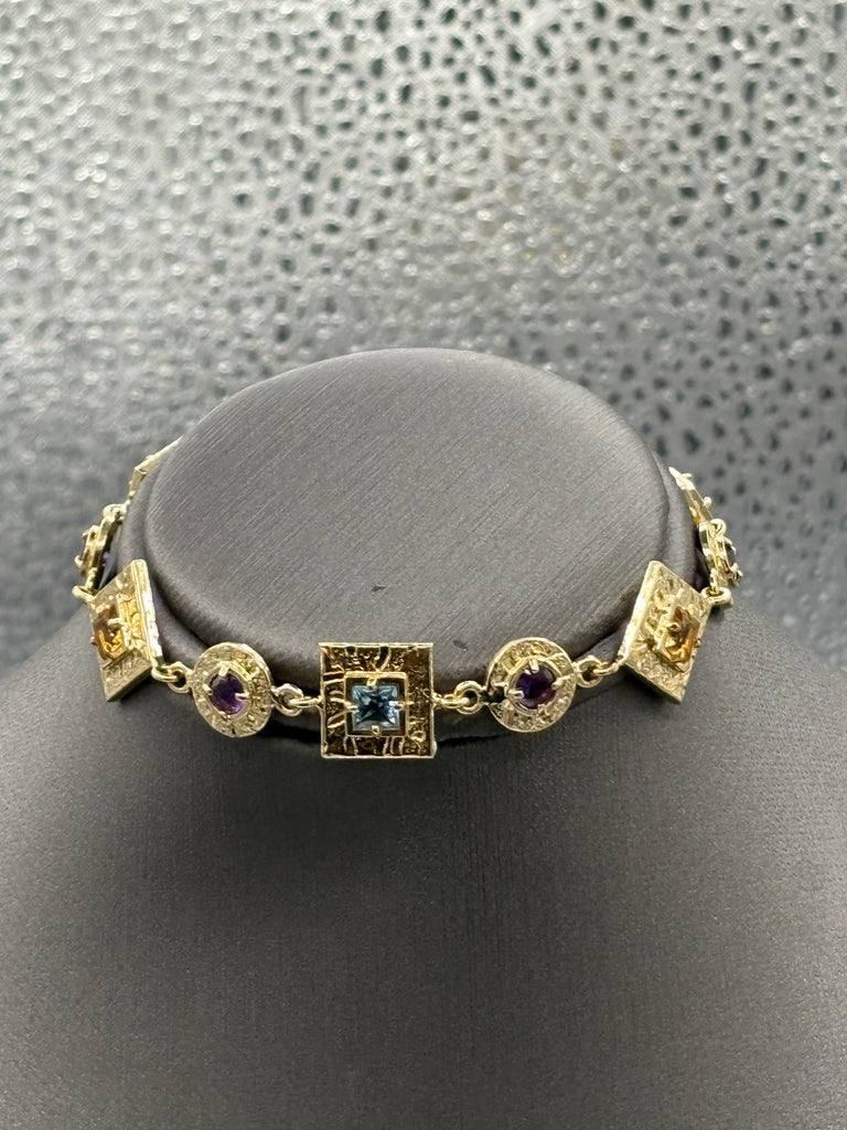 View two of Ladies 14 Karat YG Geometric Shape Colored Stone Bracelet