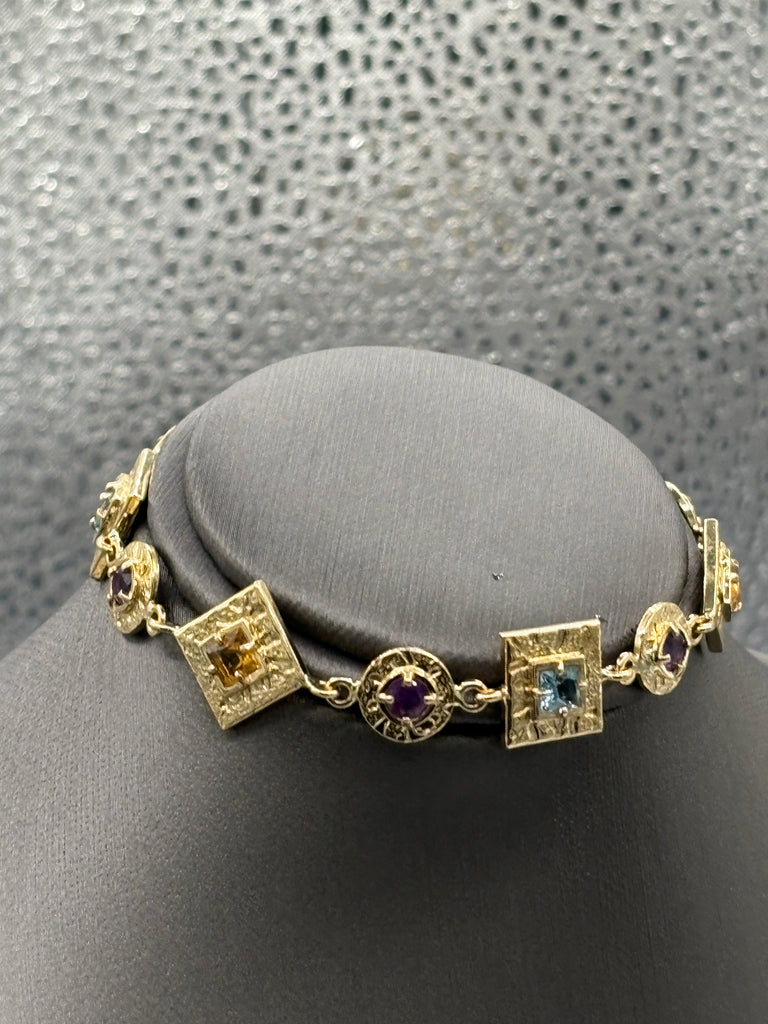 View three of Ladies 14 Karat YG Geometric Shape Colored Stone Bracelet
