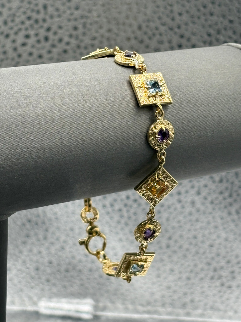 View four of Ladies 14 Karat YG Geometric Shape Colored Stone Bracelet