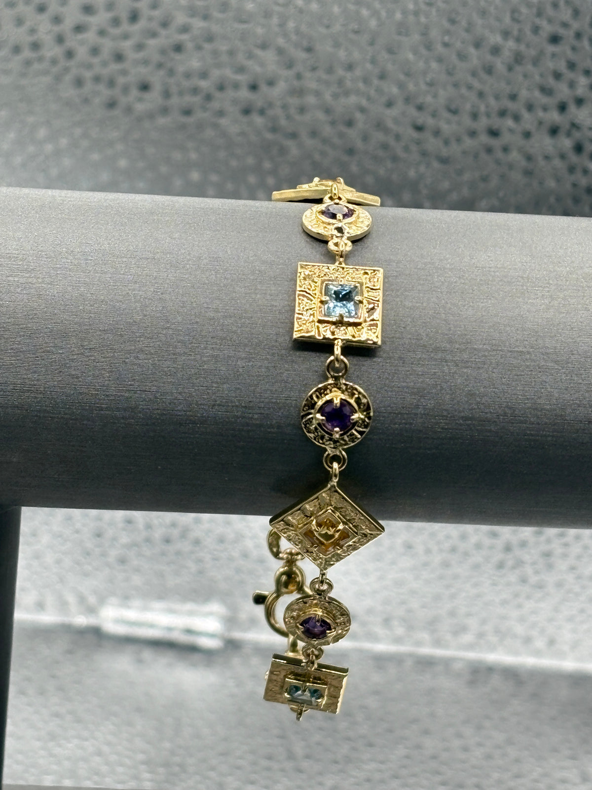 View five of Ladies 14 Karat YG Geometric Shape Colored Stone Bracelet
