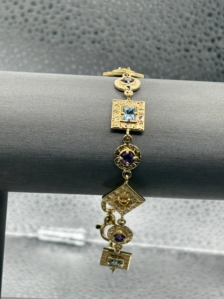 View five of Ladies 14 Karat YG Geometric Shape Colored Stone Bracelet