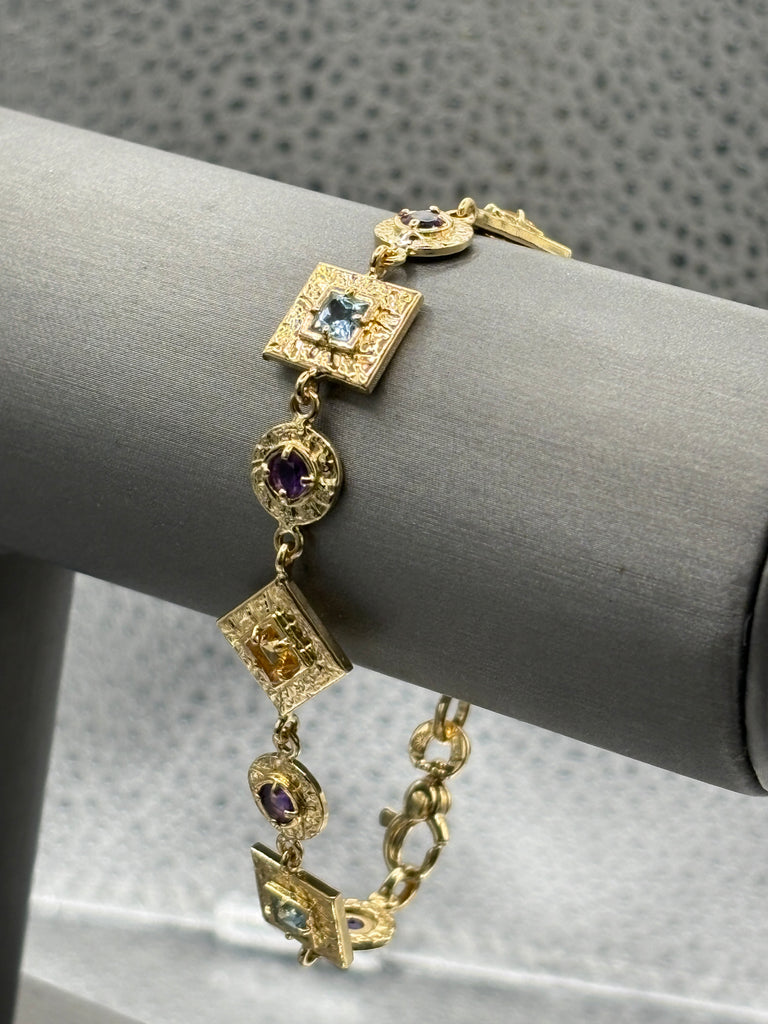 View six of Ladies 14 Karat YG Geometric Shape Colored Stone Bracelet