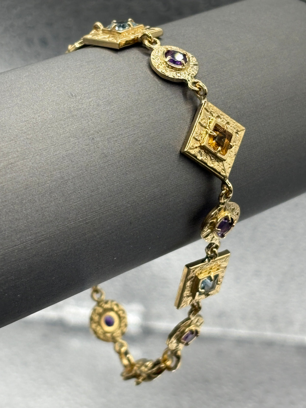 View seven of Ladies 14 Karat YG Geometric Shape Colored Stone Bracelet