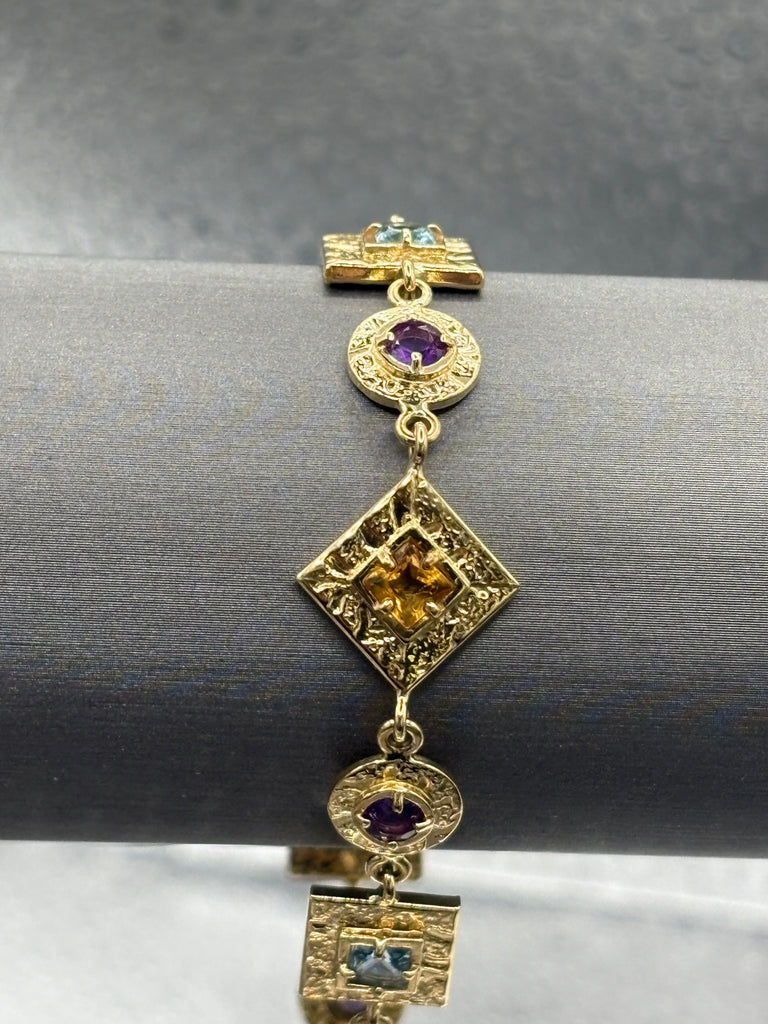 View eight of Ladies 14 Karat YG Geometric Shape Colored Stone Bracelet