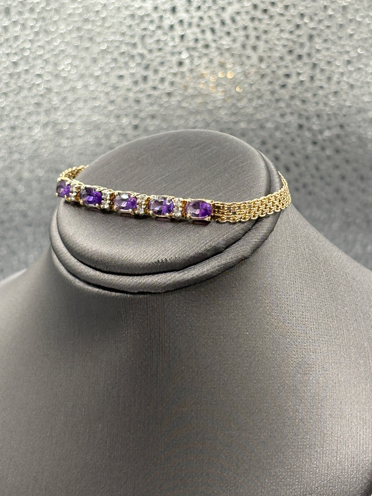 View one of Ladies 14 Karat Y/G Amethyst & Diamond Copenhagen Bracelet